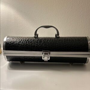 Elegant Black Crocodile (faux) Embossed Wine Carrier  w Corkscrew